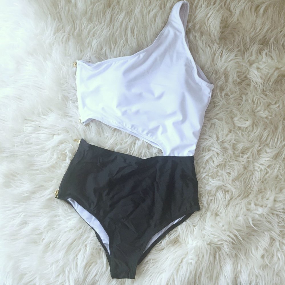 Sexy One-Piece Swimsuit One Shoulder Zipper Suit - Picture 8 of 8